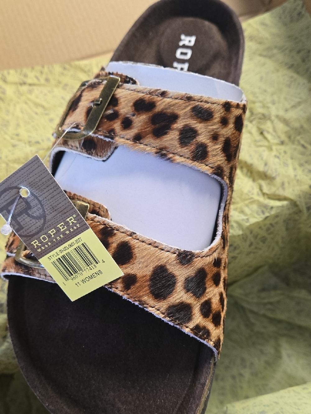 Roper Leopard-Pattern Dual Buckle Slide Sandal - Brown & Black